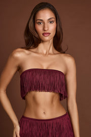 Oh Polly Bruma Top Bandeau Franges Rouge Bordeaux Vin