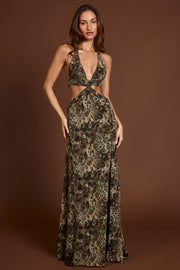 Oh Polly Tarisa Robe Maxi Léopard Plongeante