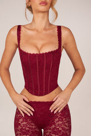 Oh Polly Jemara Top Corset Rouge Cerise Dentelle Laçage