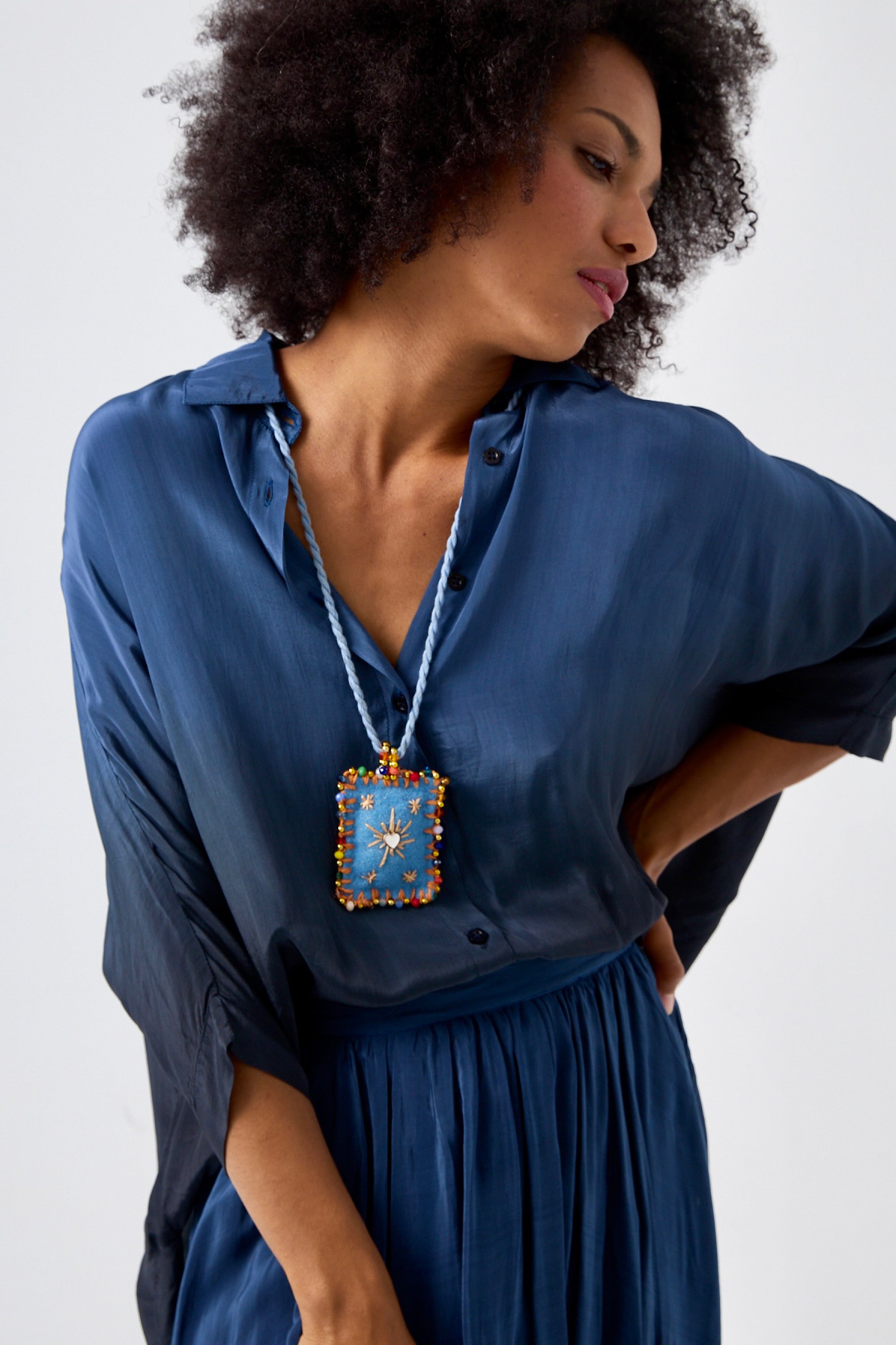 Chicosoleil CHAGALL chemise viscose Tie Dye Bleu satin
