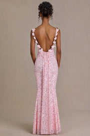Oh Polly Embellished robe maxi rose bébé sequins traîne