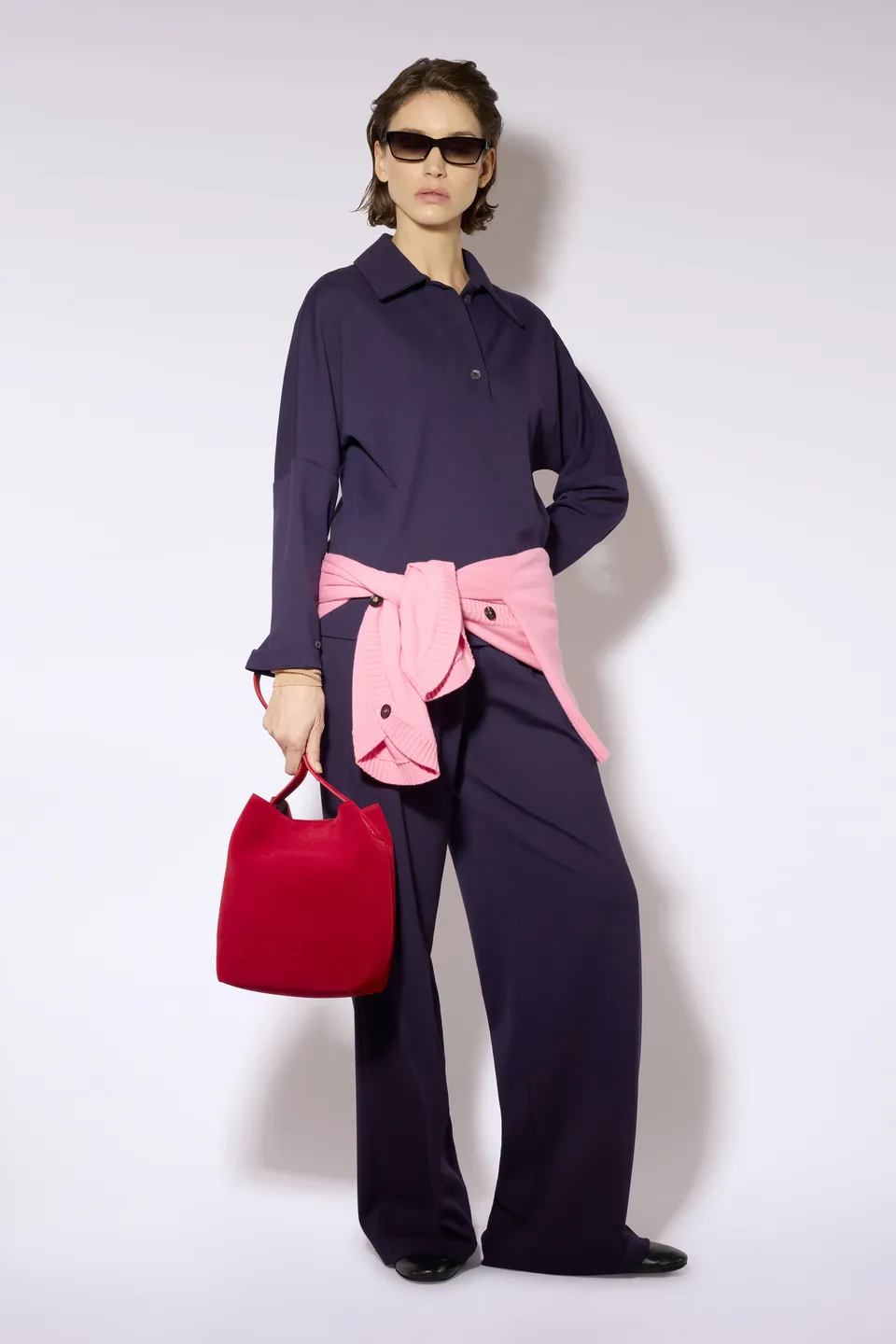 Liviana Conti Miranda blouse mirtillo manches longues col polo