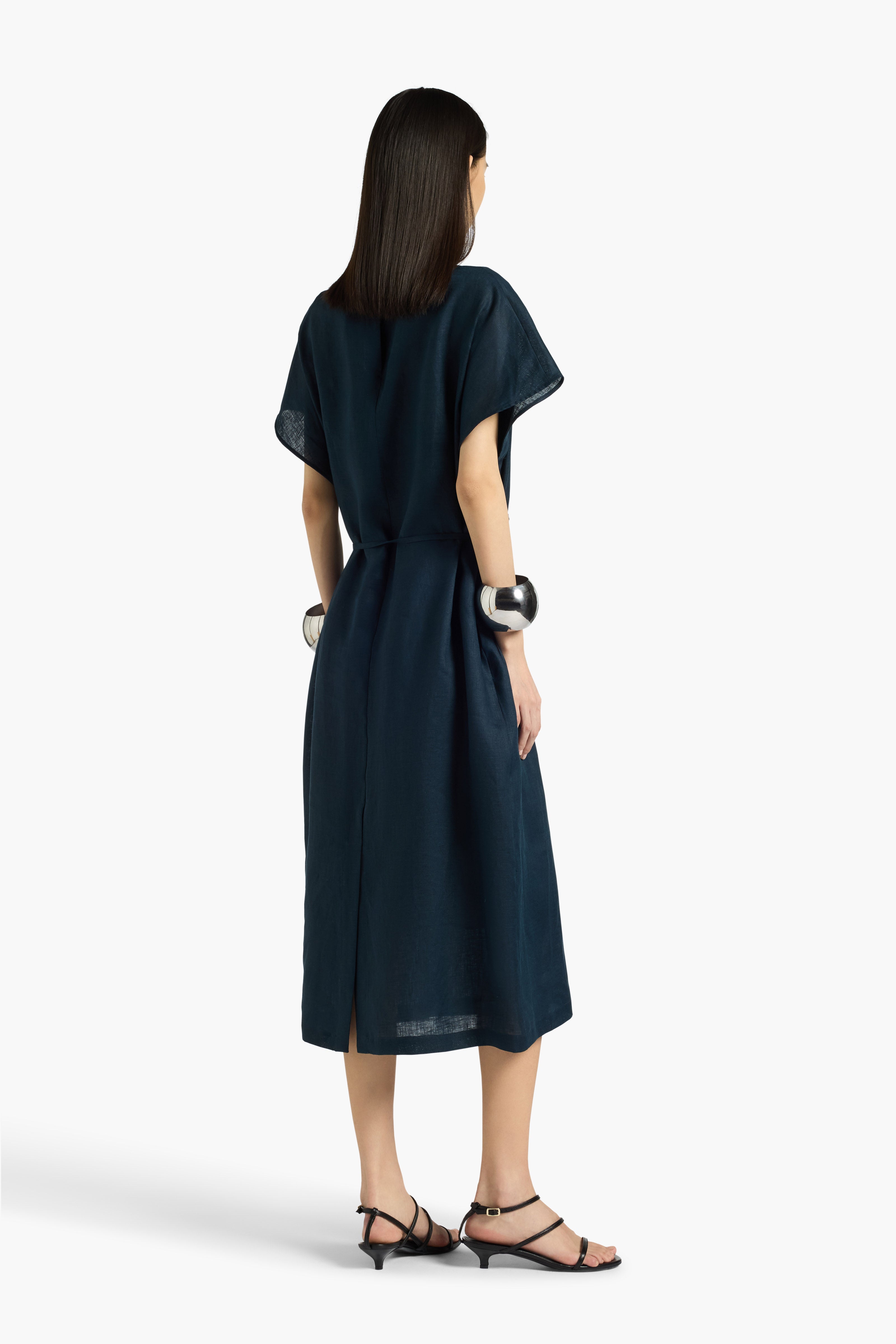 Liviana Conti Robe Asimina midi lin bleu abysse