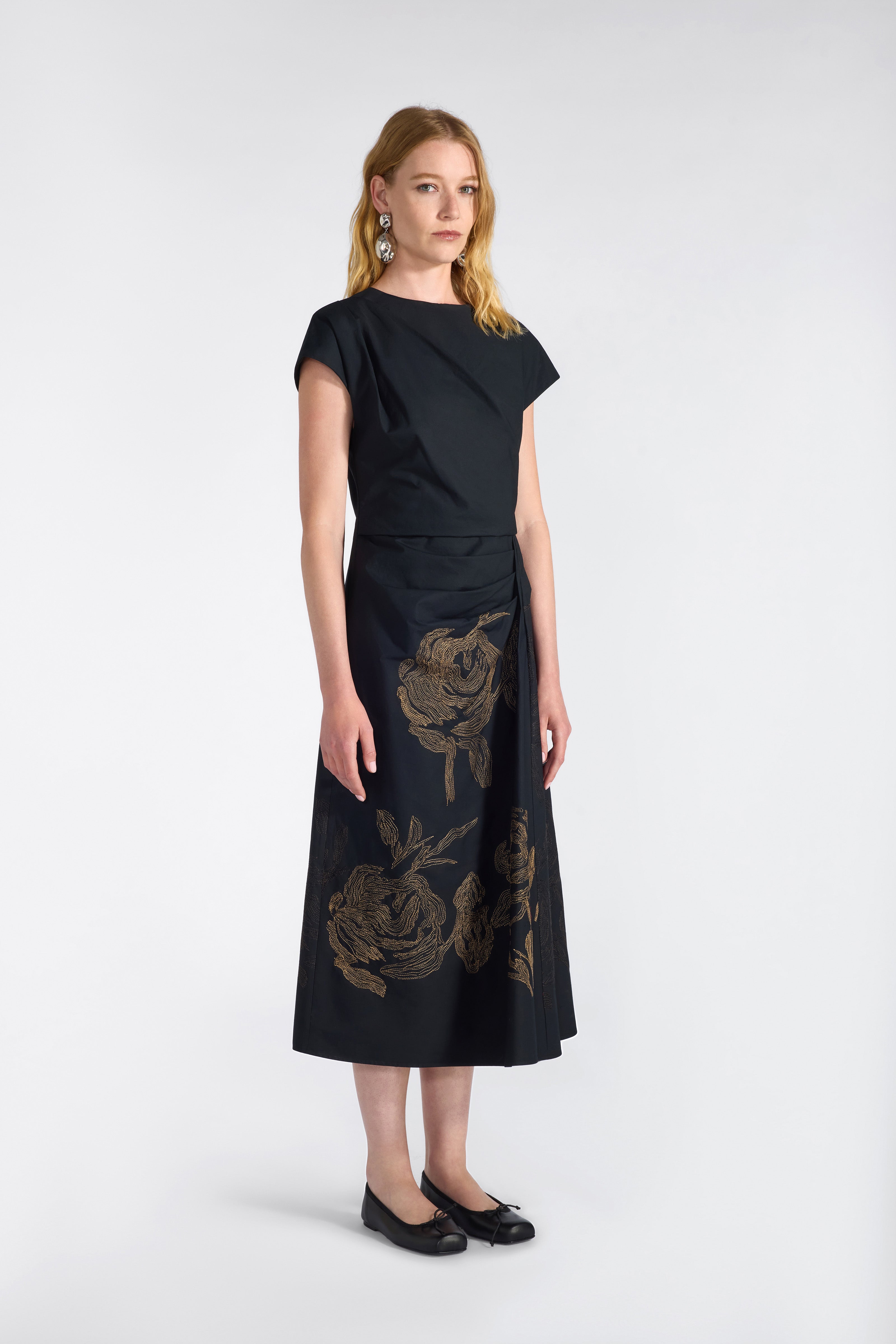 Liviana Conti Constance robe midi coton brodé rose