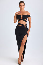 Oh Polly Urara Jupe Maxi Noir Découpes Fendue