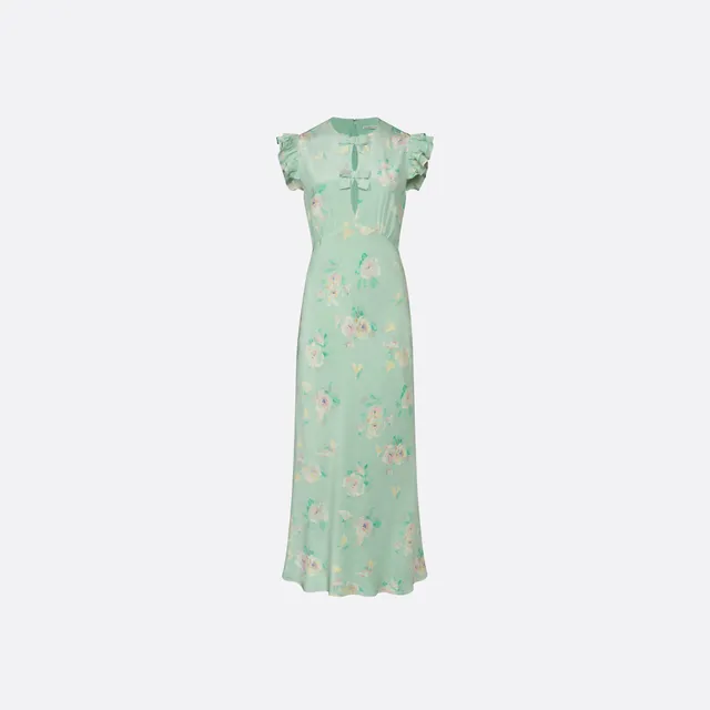 Alessandra Rich Robe midi soie volants vert multi