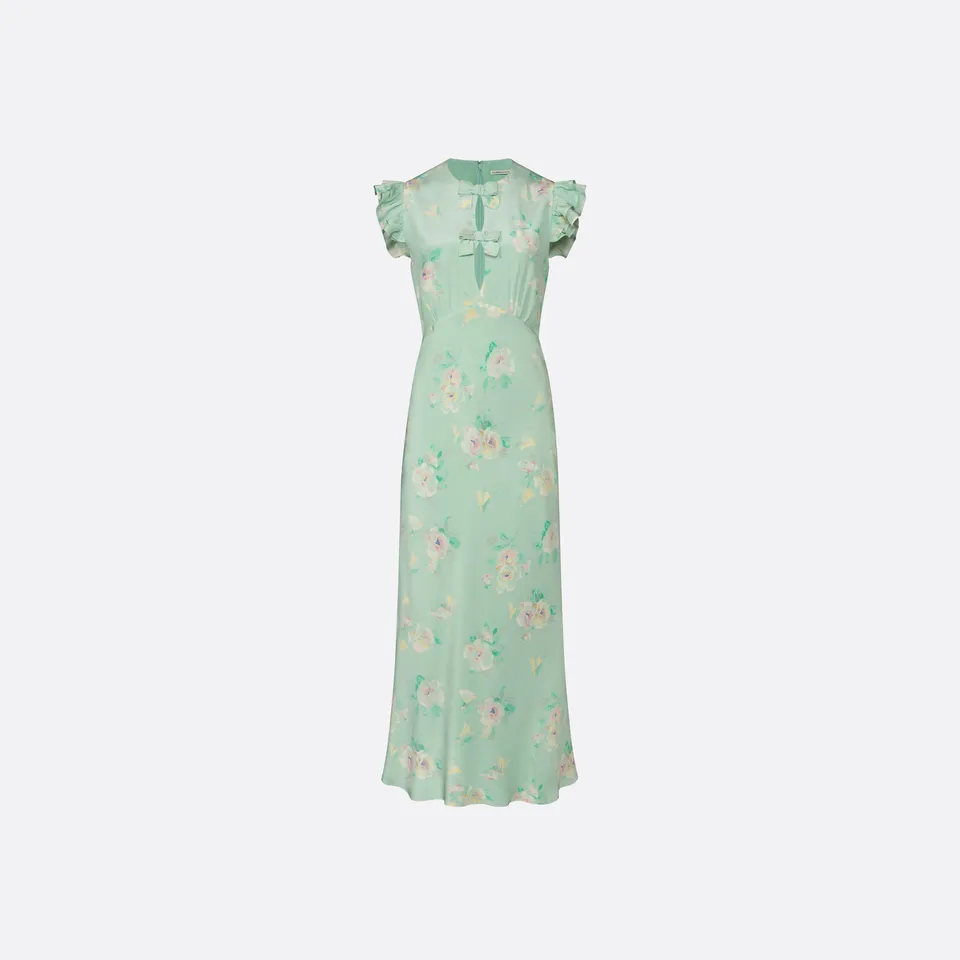 Alessandra Rich Robe midi soie volants vert multi