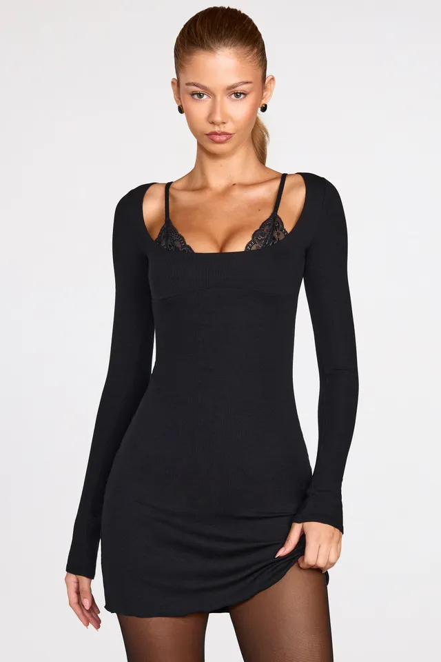 Oh Polly Caris Mini Robe Noire Dentelle Modal