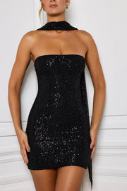 Oh Polly Embellished Caira 11015 robe mini bustier noir sequins