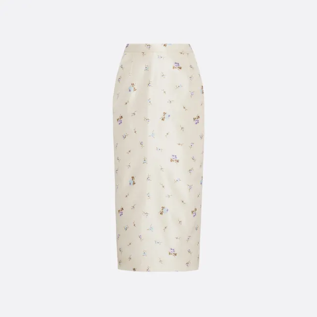 Alessandra Rich Skirts jupe midi soie fleurs blanc taffetas