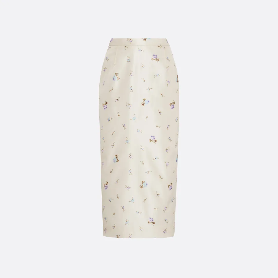 Alessandra Rich Skirts jupe midi soie fleurs blanc taffetas