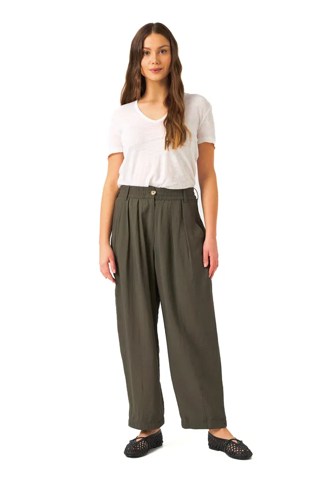 Chicosoleil Aïko pantalon large viscose kaki