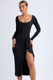 Oh Polly Tarai 12893 robe midaxi noire modal volants