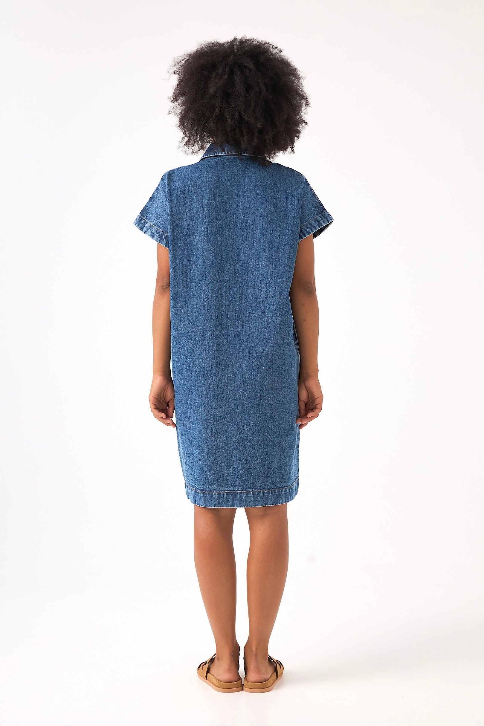 Chicosoleil Basquiat robe chemise midi denim bleu coton