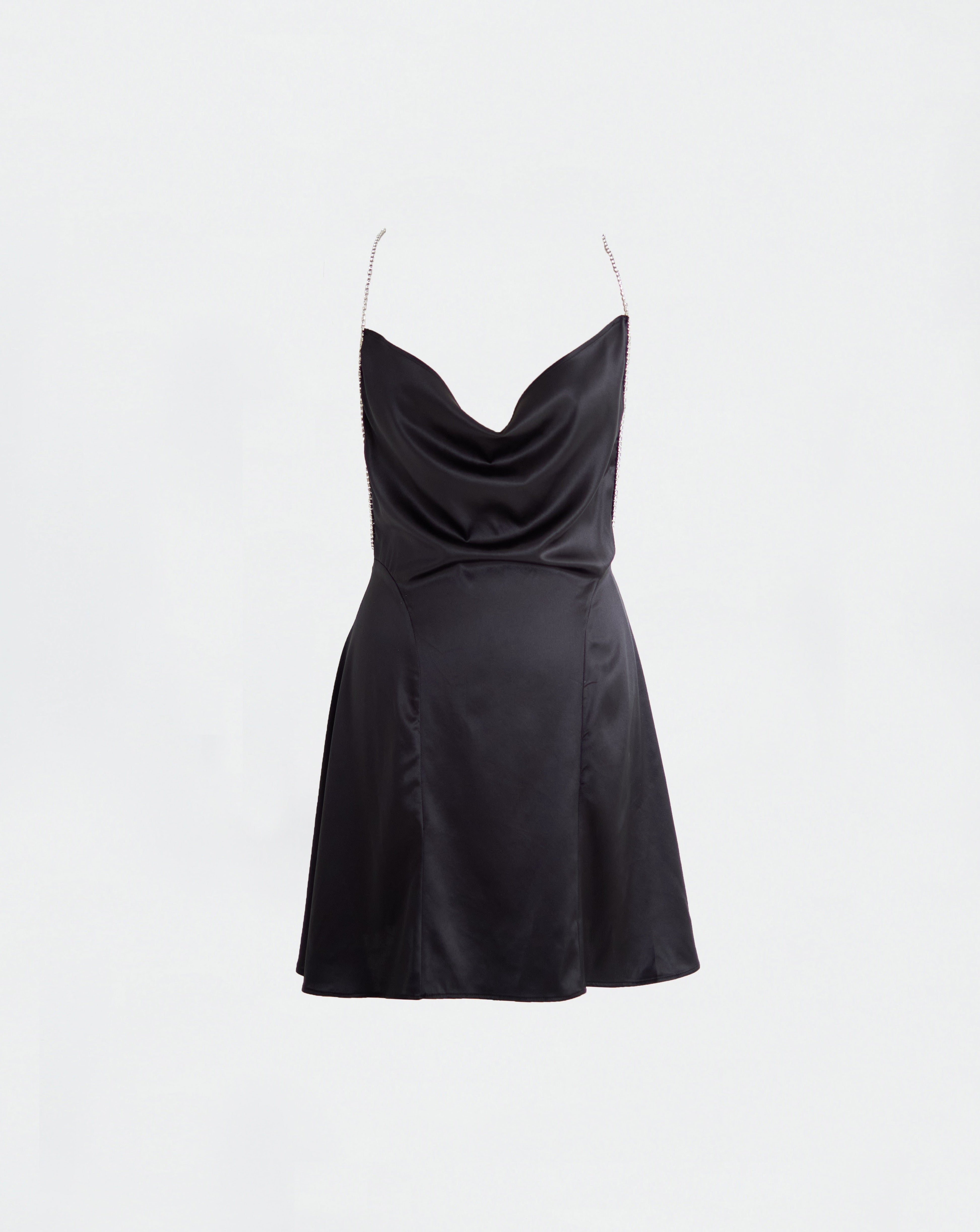 The Ethiquette Jenna Black Dress robe satin soie noire S