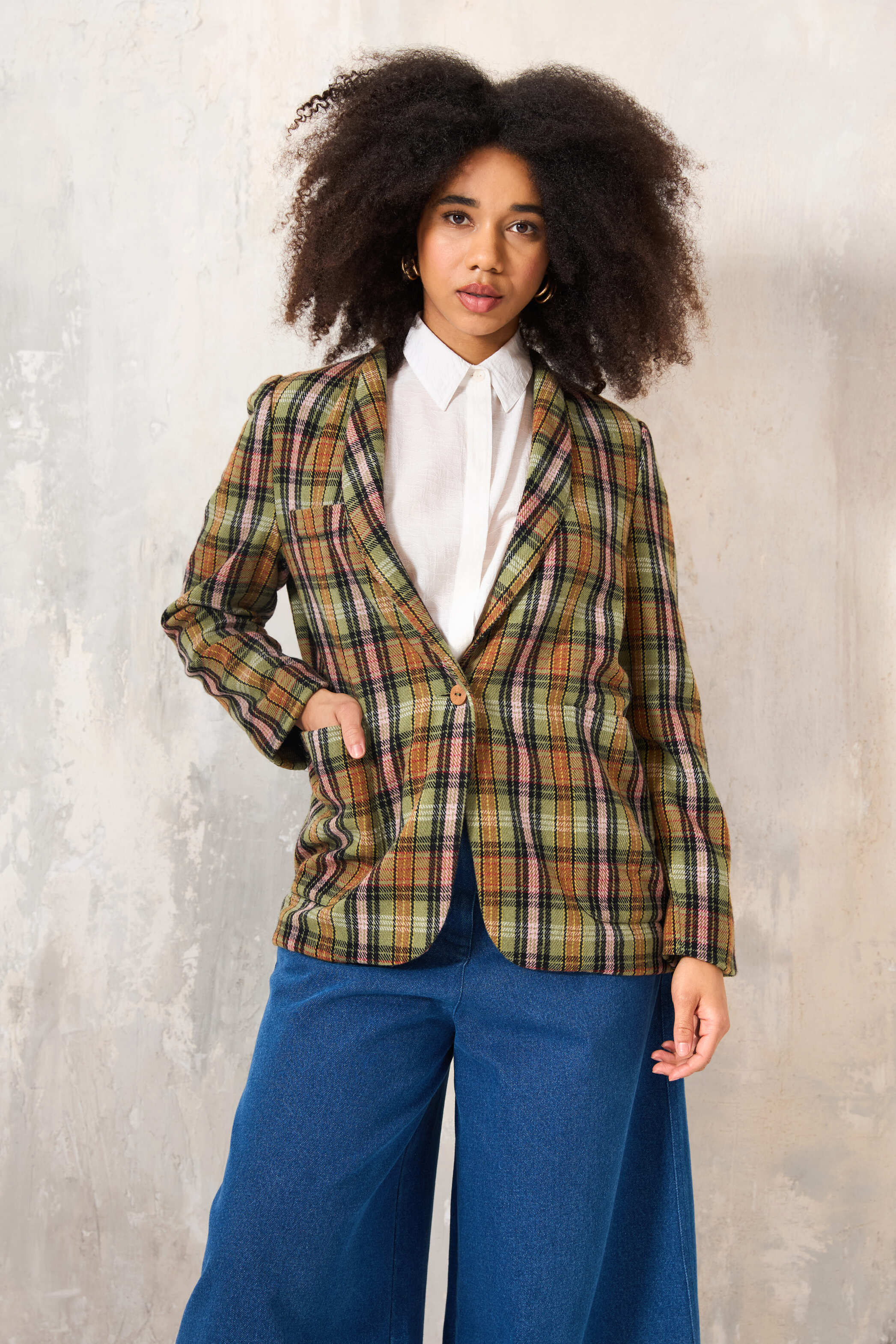 Chicosoleil Mika Veste blazer carreaux verts taille S laine