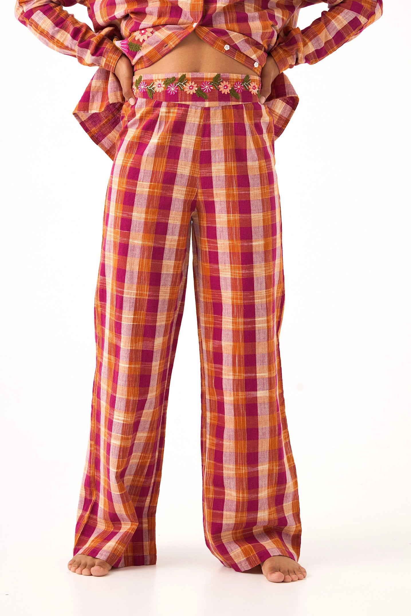 Chicosoleil Clarence pantalon large coton brodé