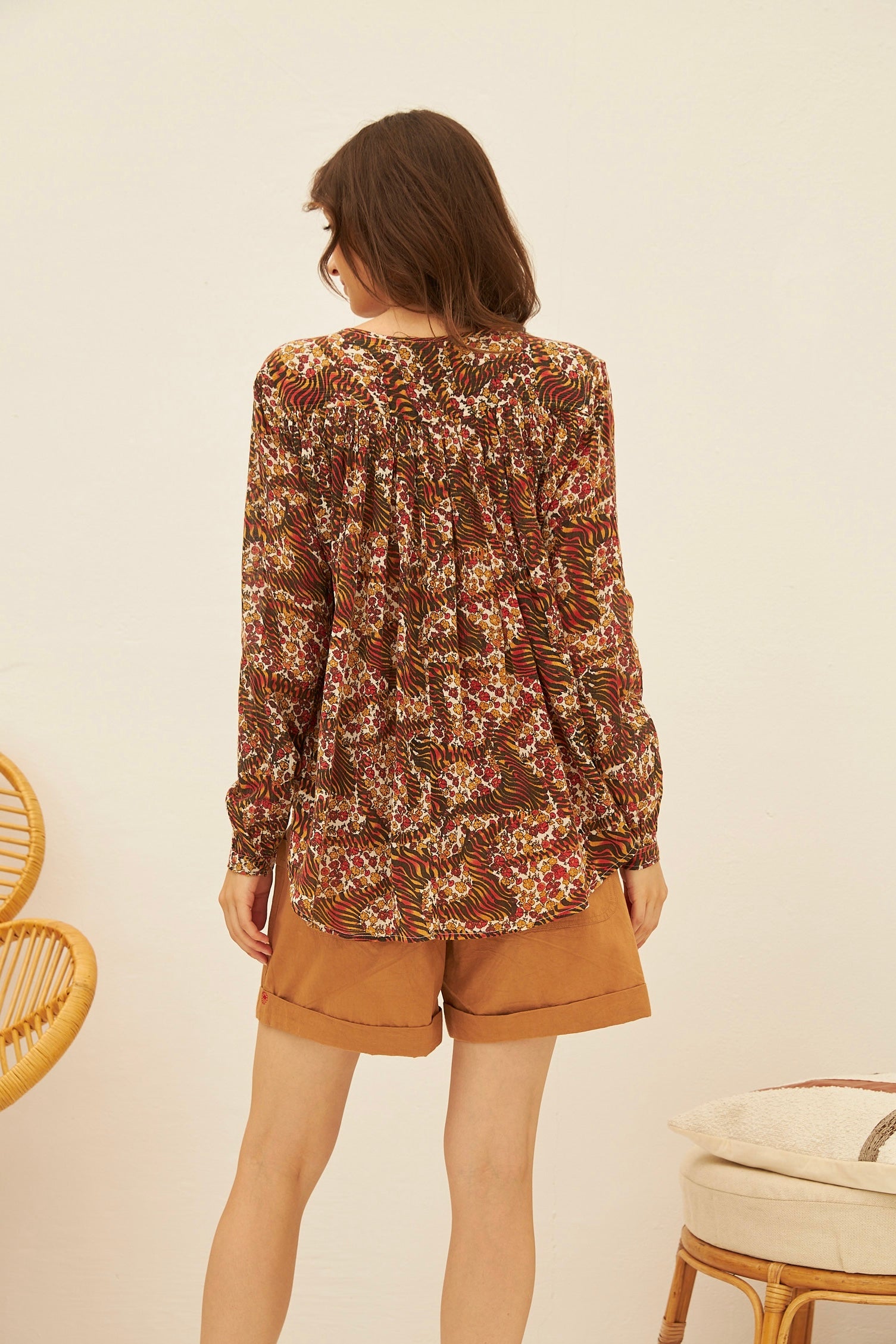CHICOSOLEIL TOPS Chemise MIRANDA coton tiger and roses