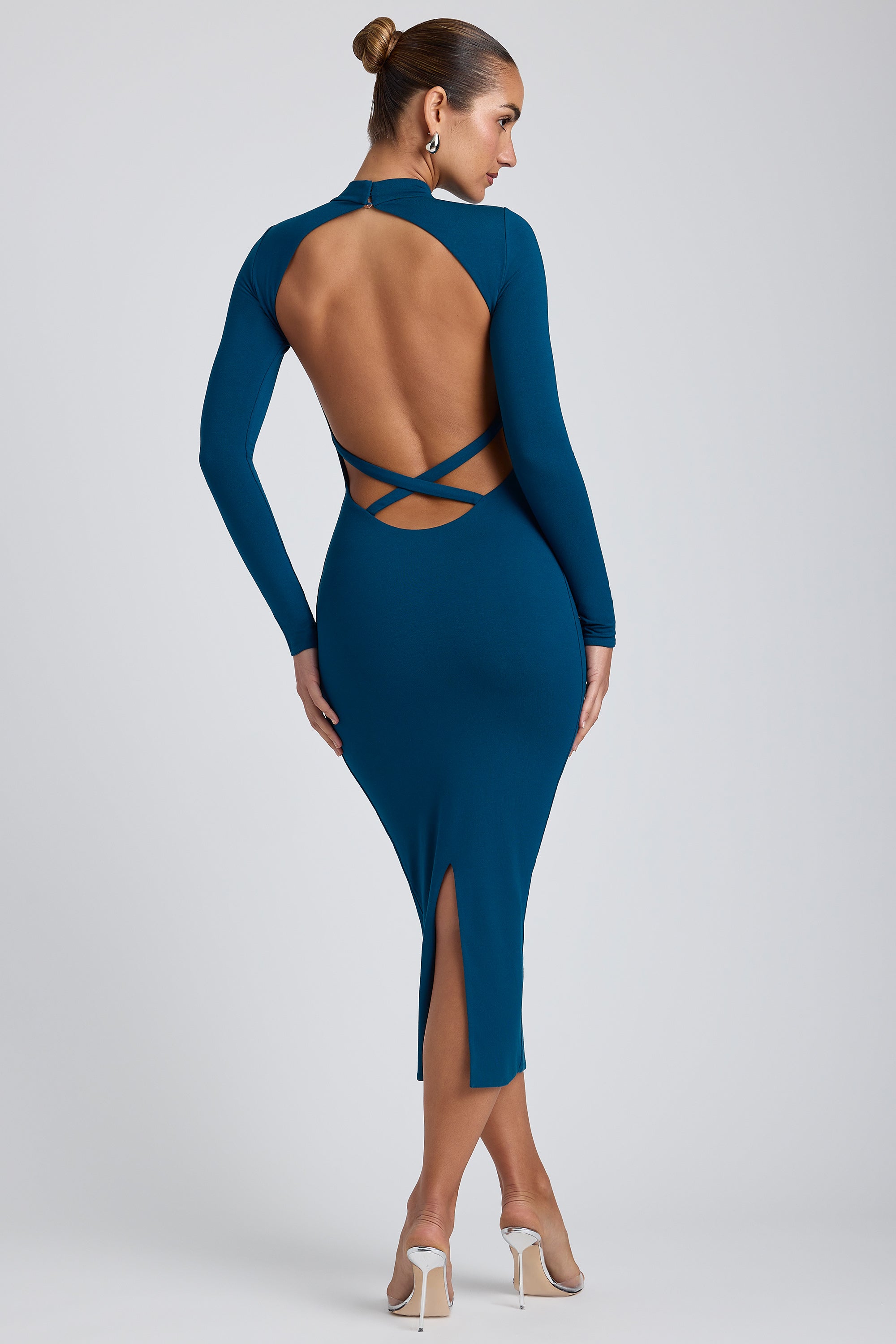 Oh Polly Aggie robe midaxi sarcelle modal dos croisé