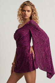 Oh Polly Angelie Devoré One-Sleeve robe violet baie jersey