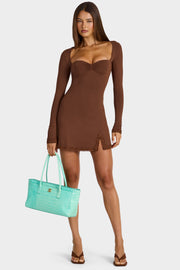 Oh Polly Luella Mini Robe Marron Cocoa Manches Longues