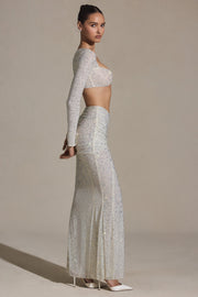 Oh Polly Embellished Jupe Longue Claribel Blanche Strass