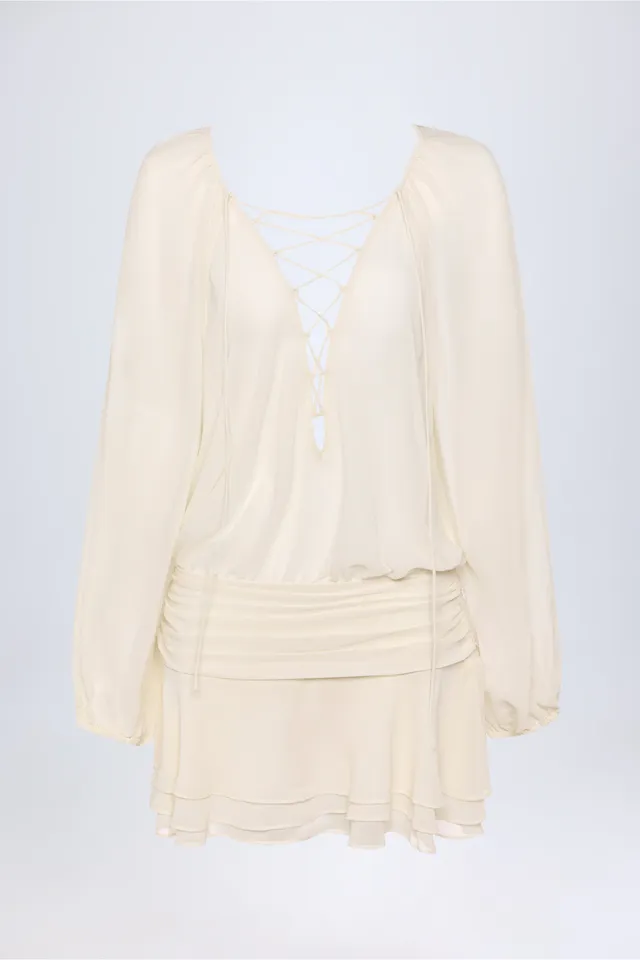 Oh Polly Dresses Avalon Mini Robe Ivoire manches ballon