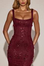 Oh Polly Embellished Vasanta robe corset bordeaux sequins
