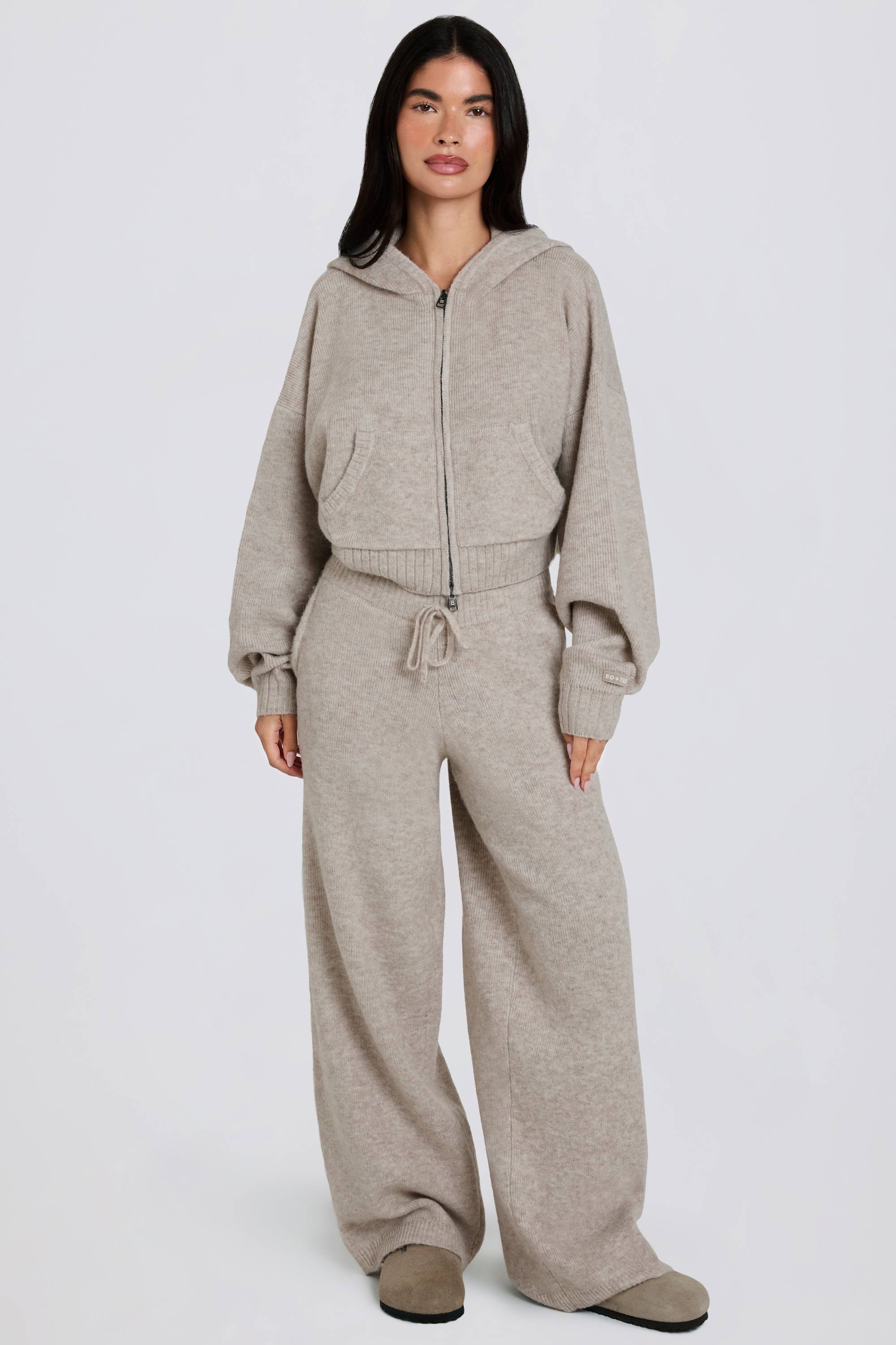 Oh Polly jogging large beige maille taille mi-haute