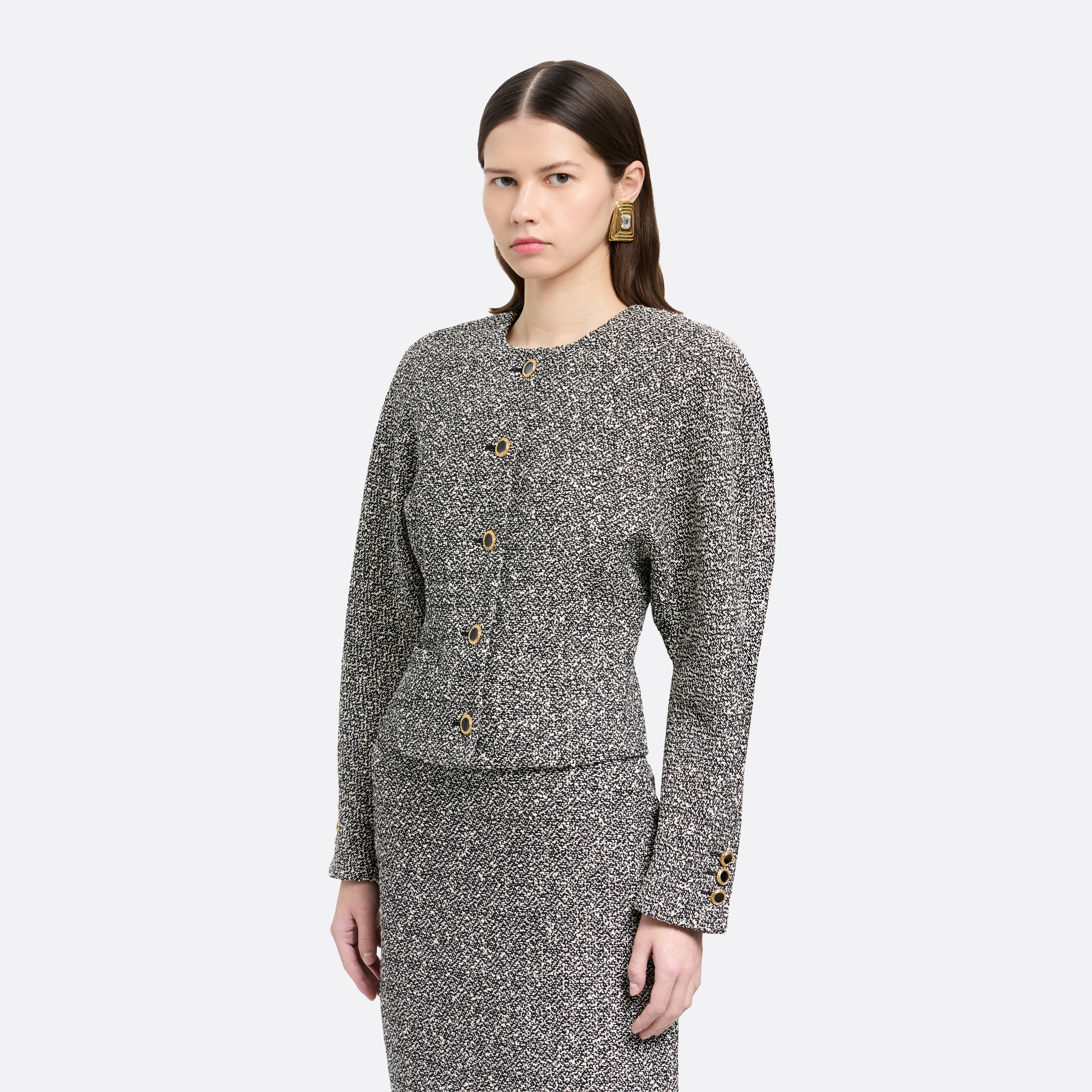 Alessandra Rich Veste tweed sequins blanc noir 36