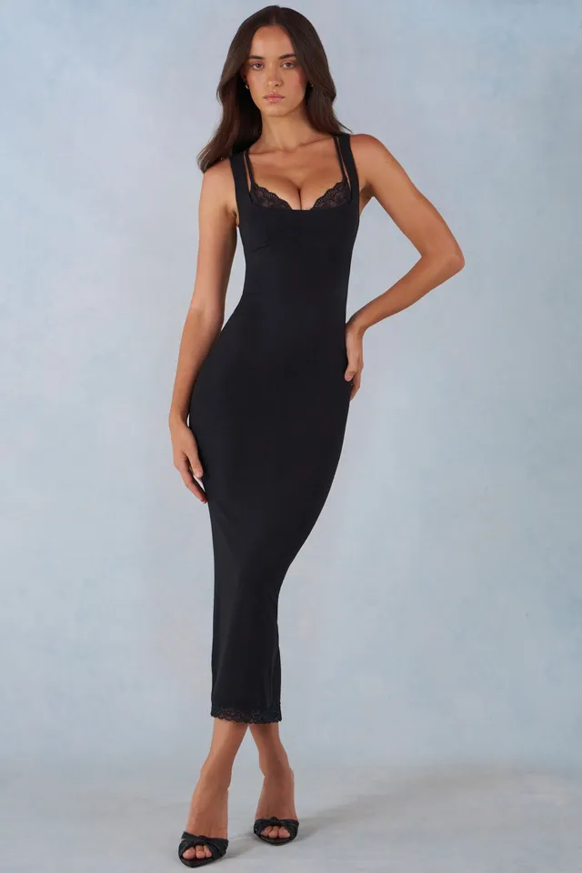 Oh Polly Sorelle robe midi noire dentelle modal