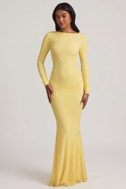 Oh Polly Tarini 14103 robe longue jaune pastel dentelle