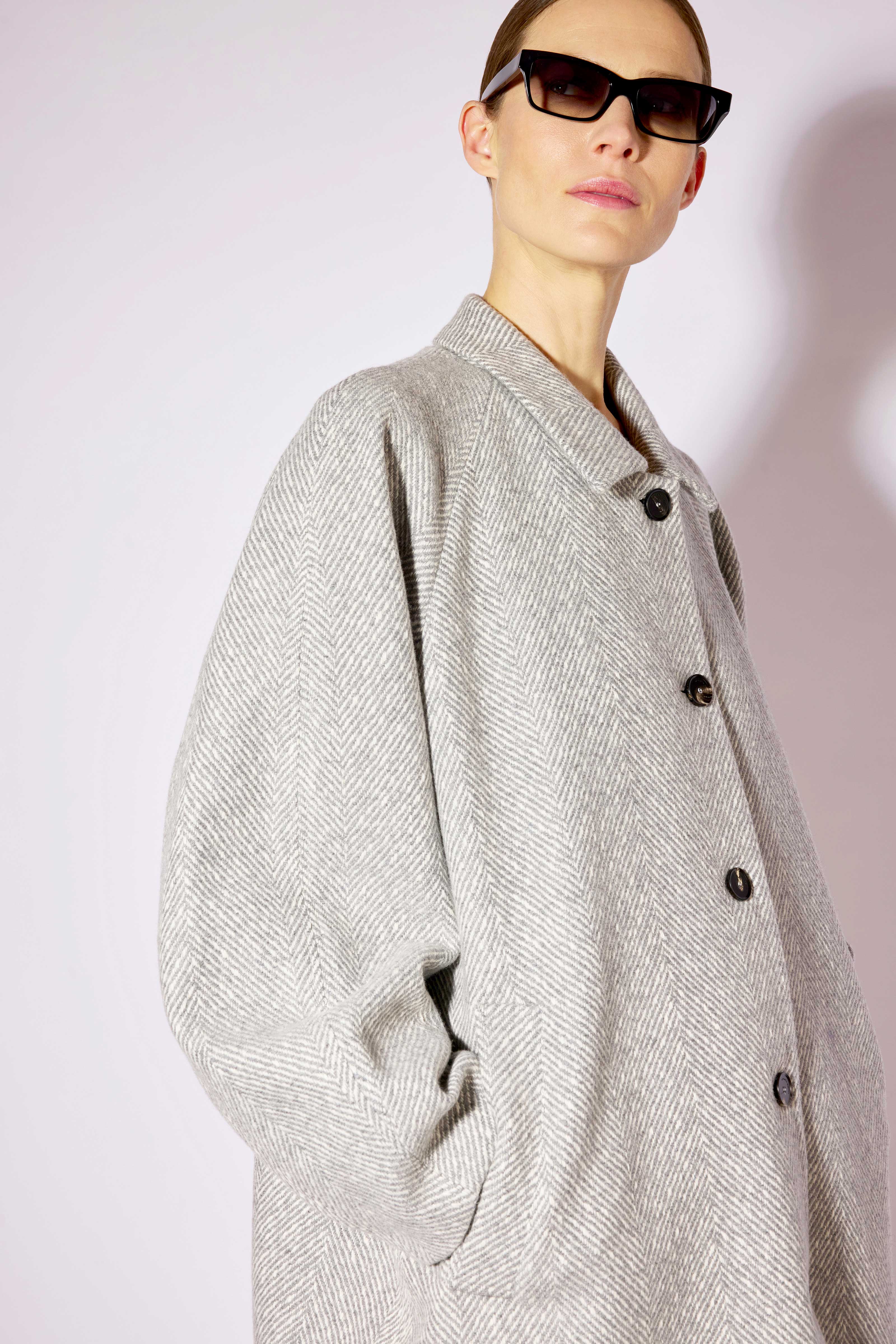 Liviana Conti Jacob Manteau Cachemire Gris Herringbone
