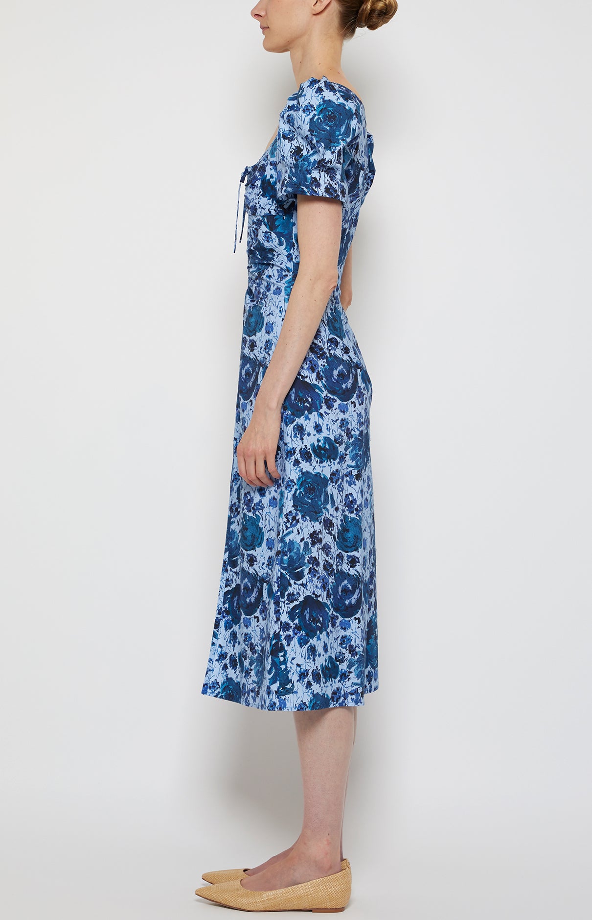 Prabal Gurung Ruched Midi Dress robe bleue coton