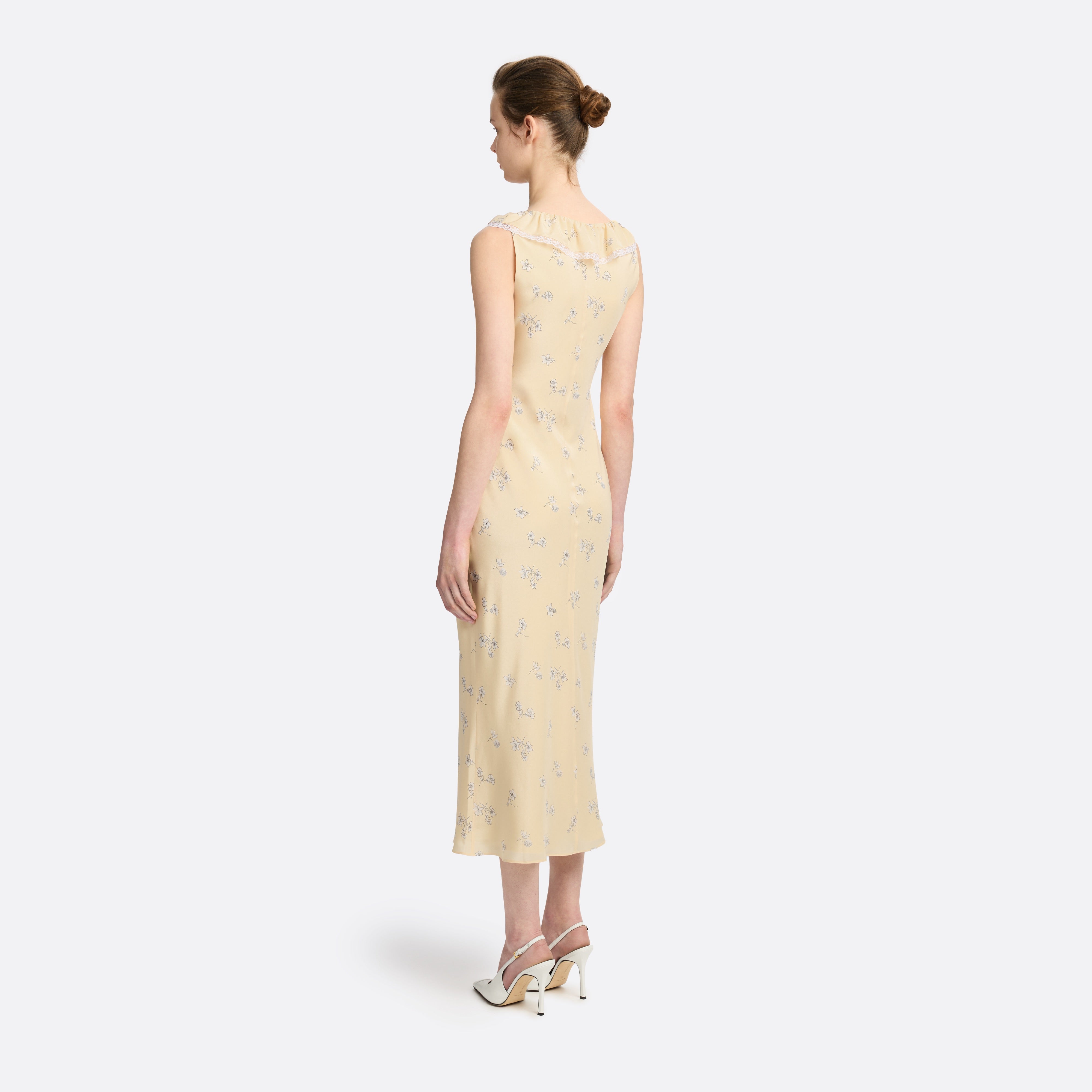 Alessandra Rich Silk Slip robe midi jaune pâle fleurie