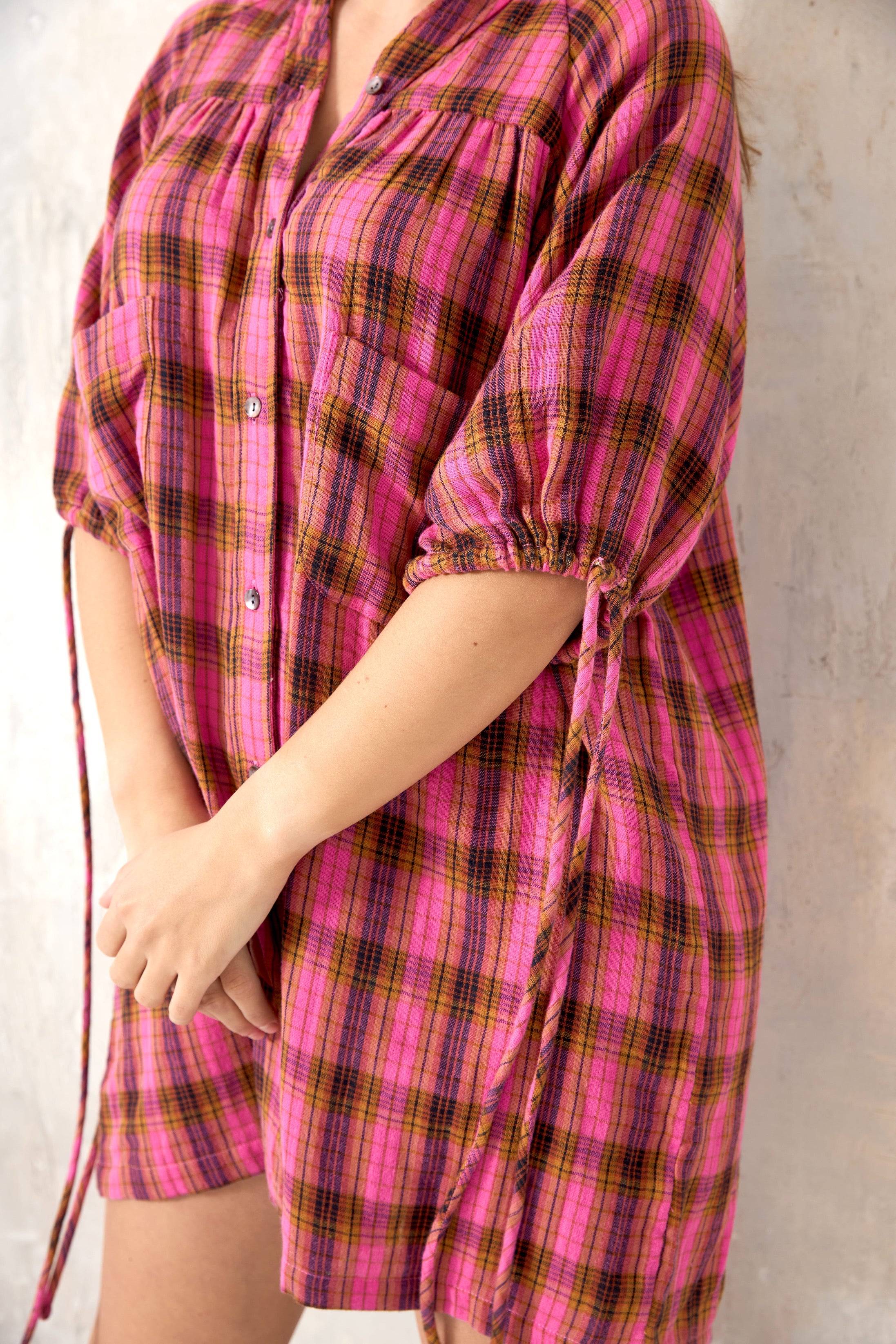 Chicosoleil Robes Mitzu robe courte pink check coton chemise