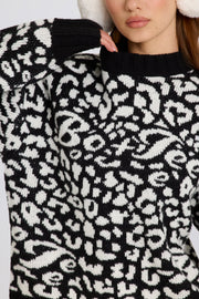 Oh Polly Knitwear BT2380 pull oversize noir jacquard laine