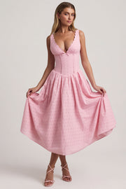 Oh Polly Saidey Broderie Robe mi-longue rose pâle coton