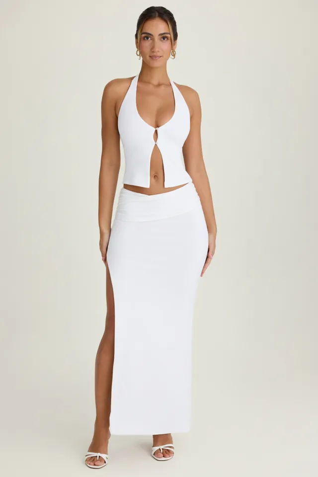 Oh Polly Skirts Jupe Maxi Cedara Blanche Fendue Stretch