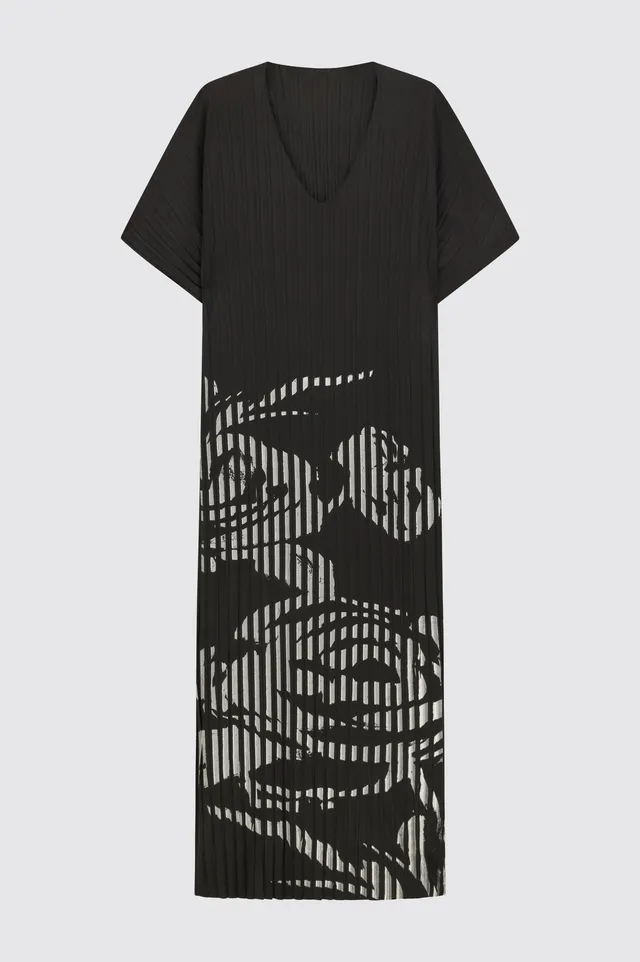 Liviana Conti Galatea robe plissée noire imprimé rose
