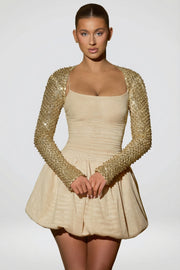 Oh Polly Embellished robe mini dorée jupe boule perles