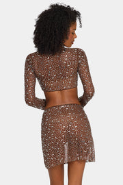 Oh Polly Embellished Giulia 7231 crop top marron strass