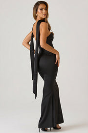Oh Polly Mandi robe longue bustier noir satin foulard