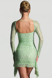 Oh Polly Marilla 9738 robe mini verte strass drapée