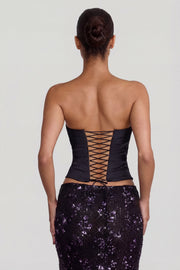 Oh Polly Embellished jupe maxi noire violette sequins fente