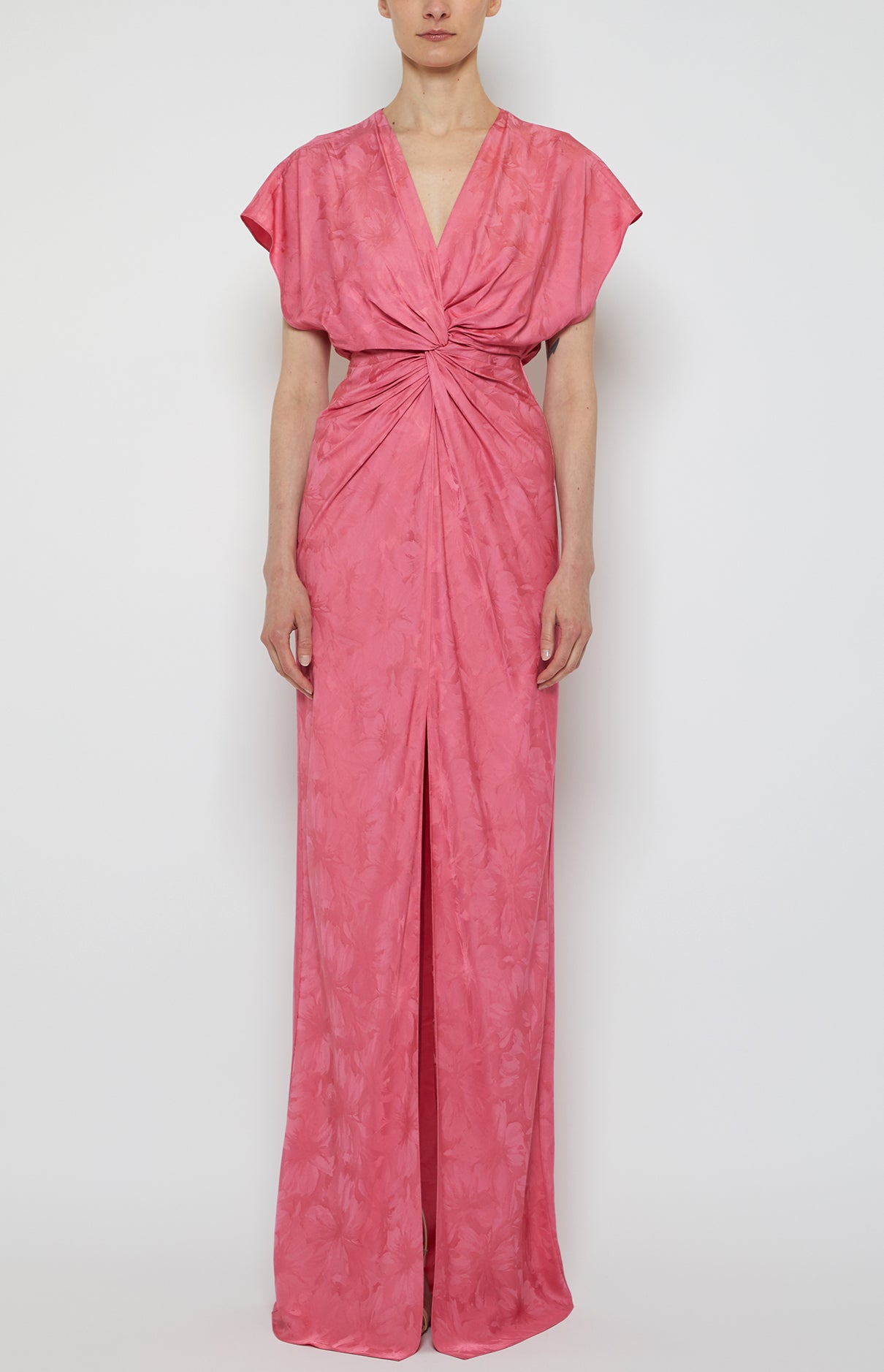 Prabal Gurung Jackie Twist Front Gown robe longue rose jacquard