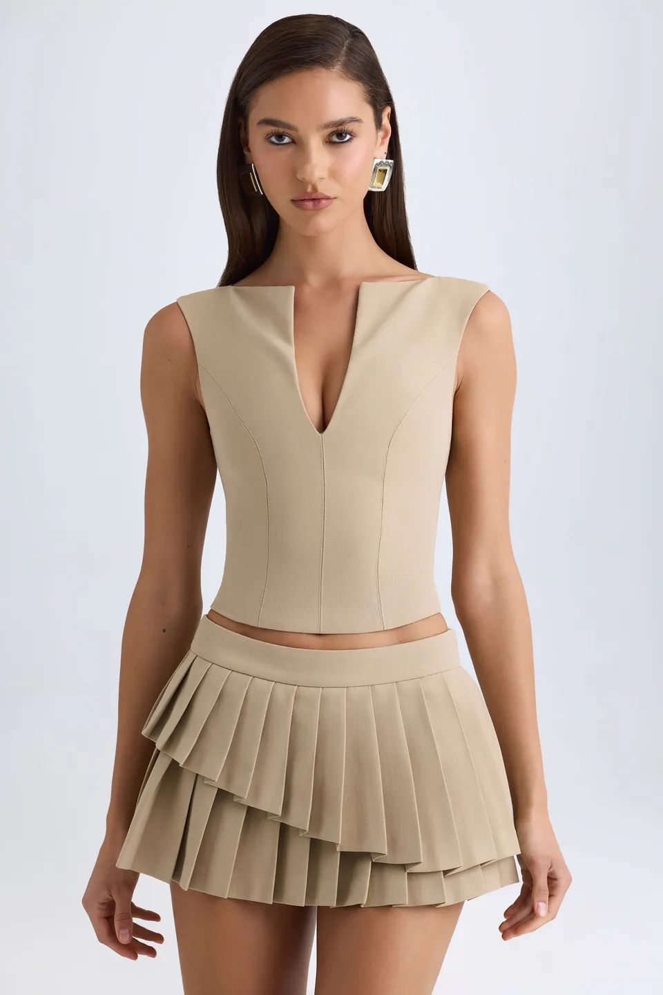 Oh Polly Nada mini jupe plissée camel taille basse