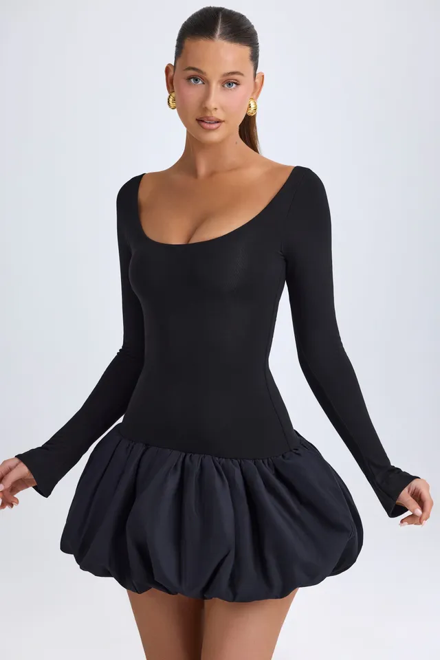 Oh Polly Delphi robe mini noire modal taille basse bubble