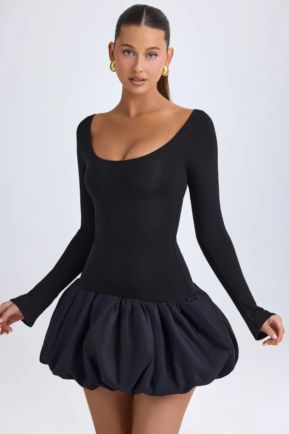 Oh Polly Delphi robe mini noire modal taille basse bubble
