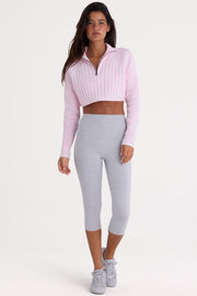 Oh Polly Pull Crop Rose Poudre Coton Col Zippé